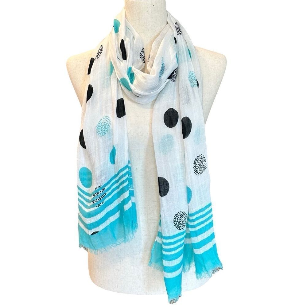 Talbots Women's Dress Scarf Pattern Polka Dot White/Blue/Black